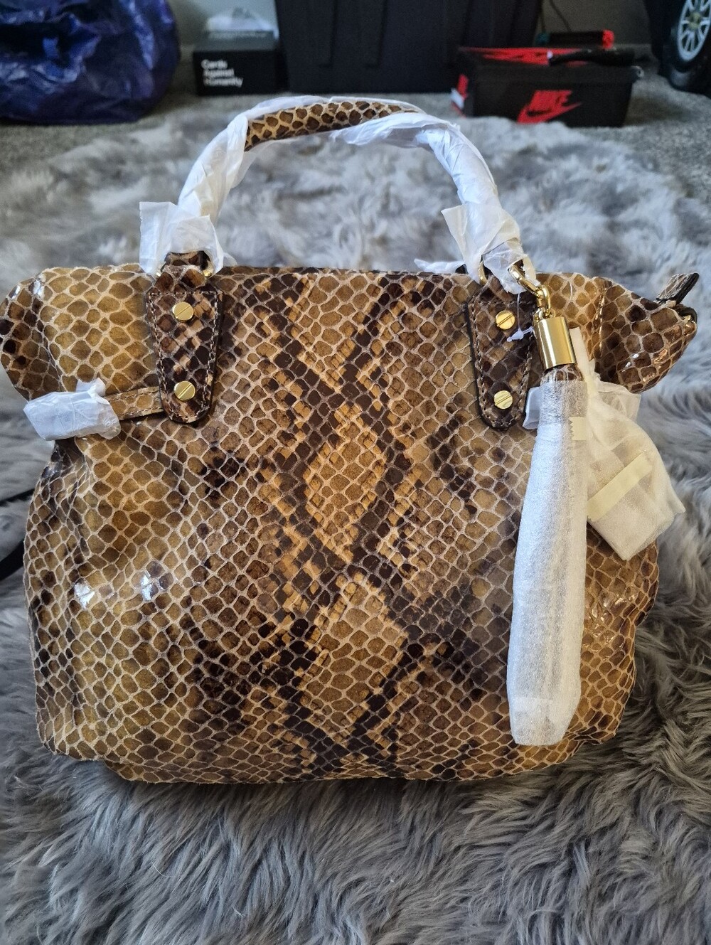 Michael Kors Megan Snake Print Satchel With Detacable Strap
